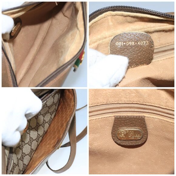 GUCCI GG Supreme Web Sherry Line Shoulder Bag PVC Beige Red Green Auth 111654 - Picture 15 of 16